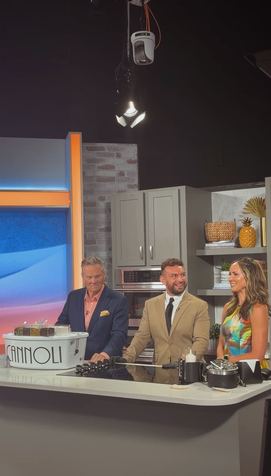 Cannoli cart featured on a television news set